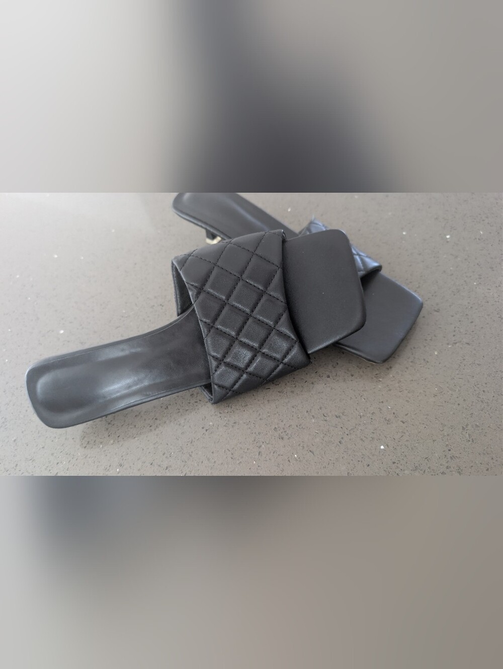 Black Quilted Slide Sandals - Square Toe Slip-On Size 44 Or 12 ¹/² - Picture 2 of 9